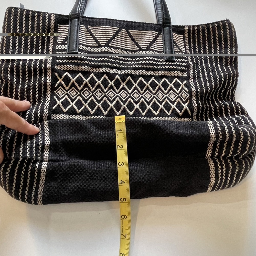 Lucky Brand Dory Tote Bag Black White Geometric Woven Canvas Embroidery Boho - Picture 9 of 11